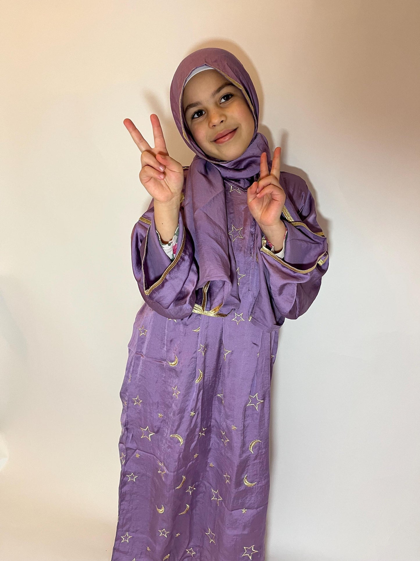 Kids prayer dress - purple embroidered