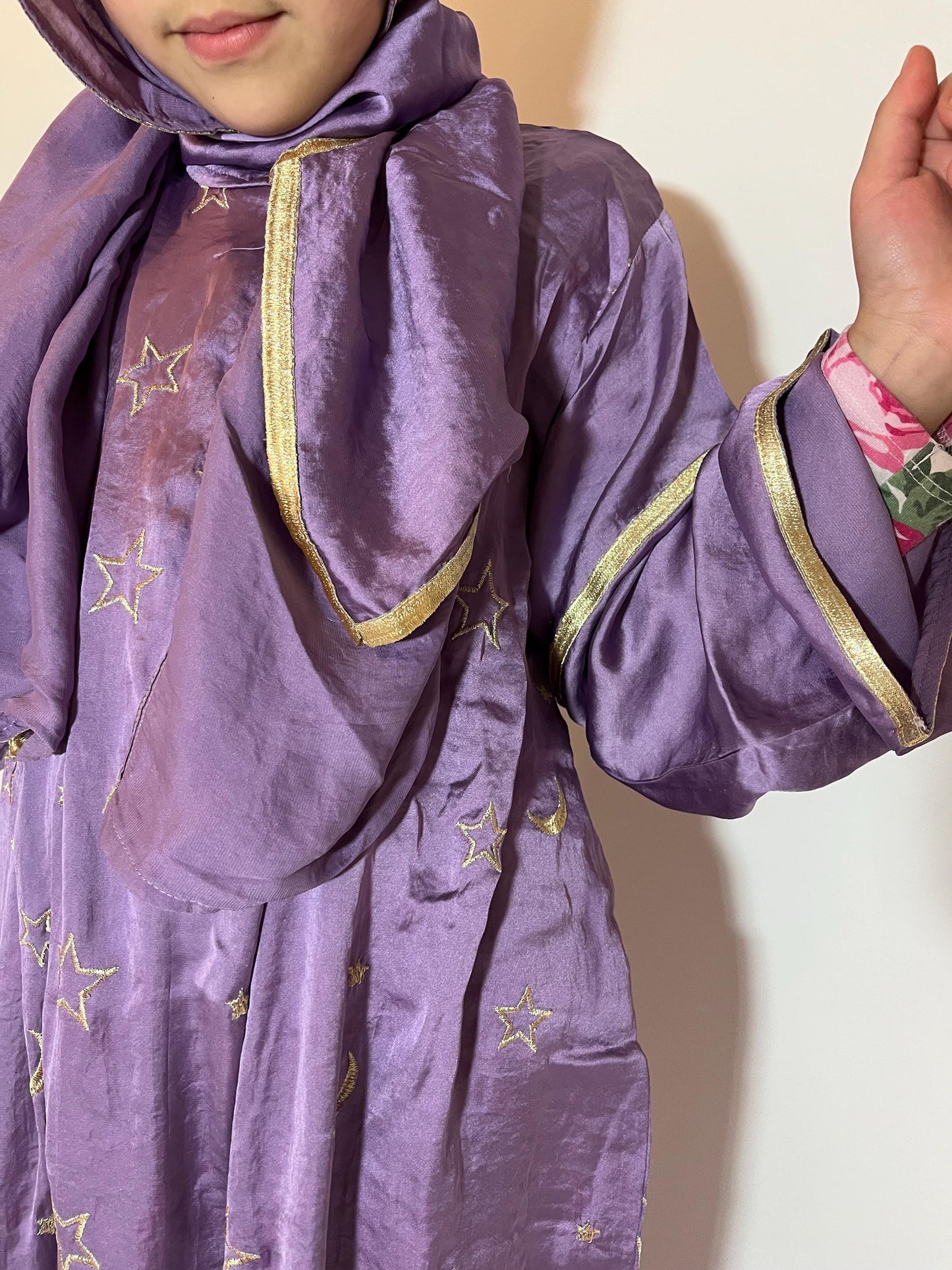 Kids prayer dress - purple embroidered