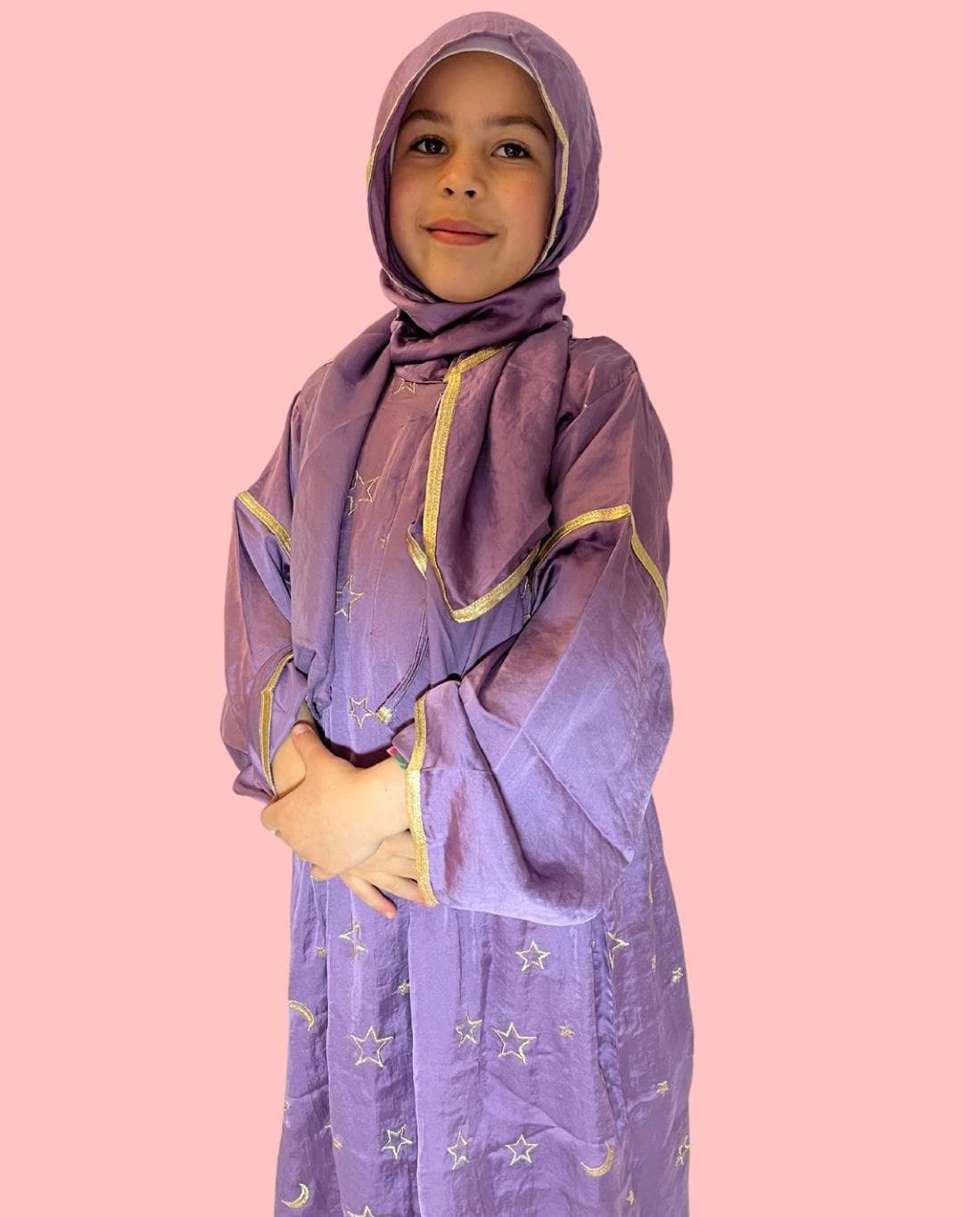 Kids prayer dress - purple embroidered