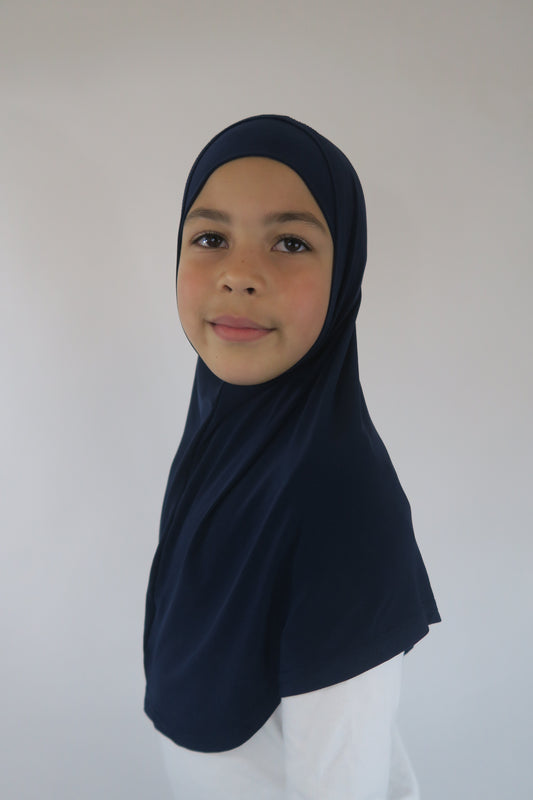 Girls Navy Two-Piece Silky Hijab