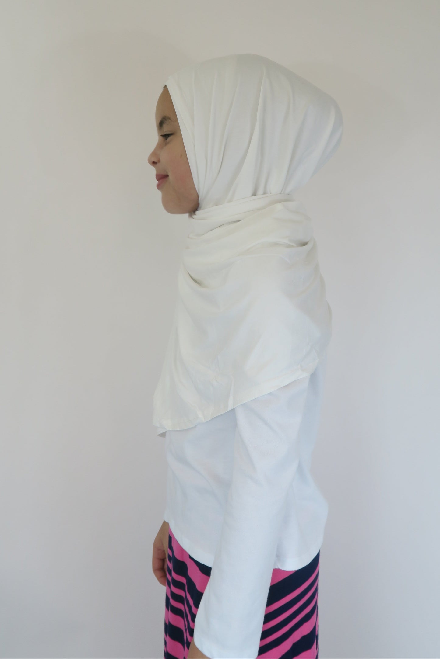 Girls White Jersey Instant Shawl