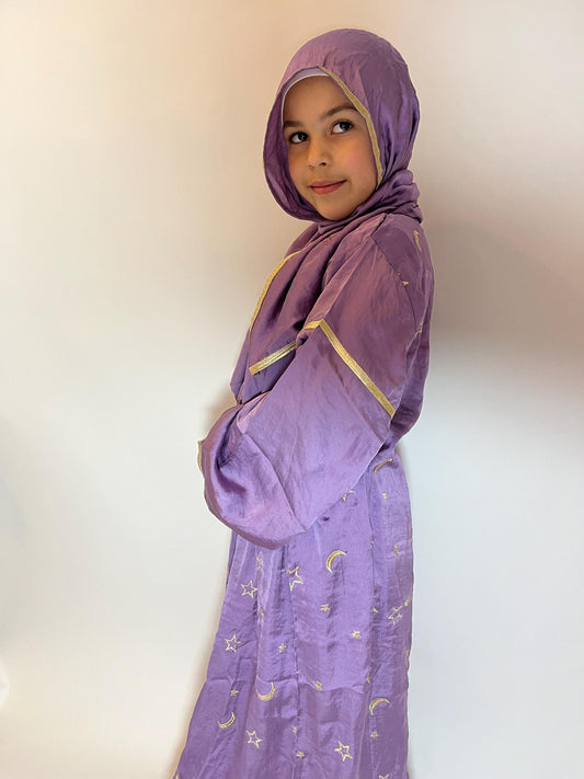 Kids prayer dress - purple embroidered